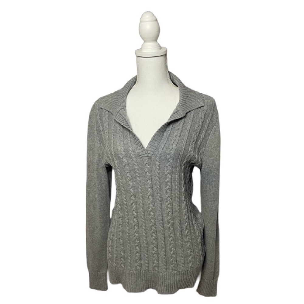 Talbots gray cable knit collared sweater